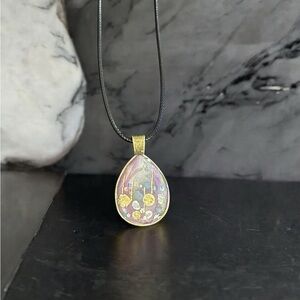 Gold and Purple Teardrop Necklace with Iridescent Pendant
